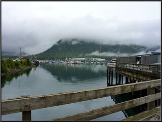 The harbor and low hanging clouds