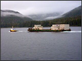 A barge in the narrows heading away from Sitka