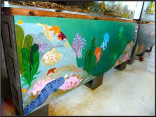 Art under the tanks at the Sage Building aquarium and hatchery