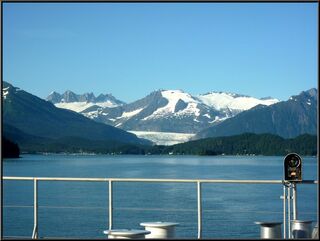 Mendenhall Glacier over the ferry terminal in Auke Bay