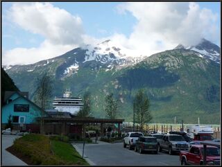 Beautiful mountains and big ships