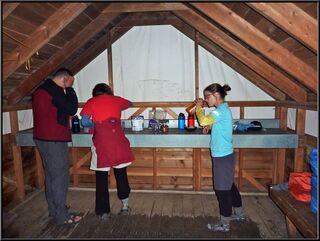 Our kitchen for the evening, and a confusing collection of activity