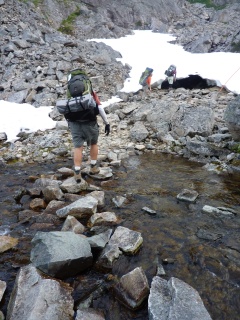 Crossing the headwaters of Taiya River, close to the Scales
