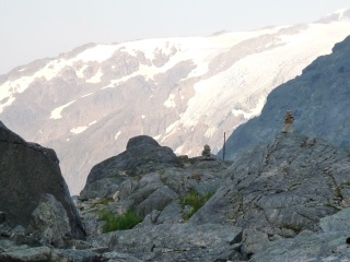 A large glacier down valley from the Scales