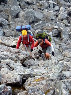 Todd and Cori navigating the start of the Golden Stairs