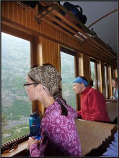 The ladies peer over the edge