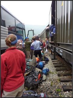 Unloading gear at the Shops