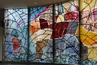 A glass wall at the Blasket Island visitor center.