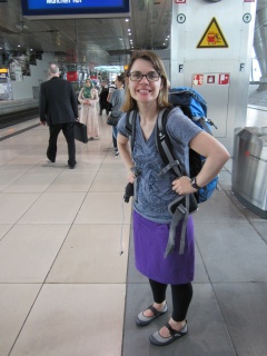 Theresa, modeling her new pack.
