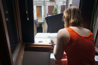 Theresa sketching her first clothesline