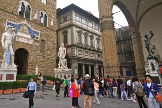 An imitation of the statue of David, whose six-pack pales to Hercules