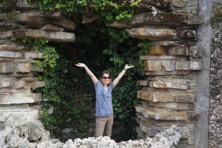 Theresa, happy to be in a shady grotto