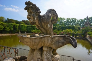 A fountain at the central pond