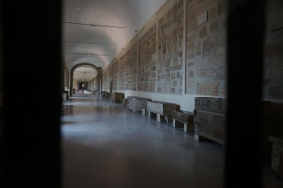 A closed hall of sarcophagi