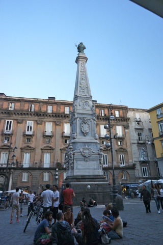 The piazza just north of our digs, in the evening full of university students