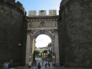 On the way back downhill, the original walls of Naples?