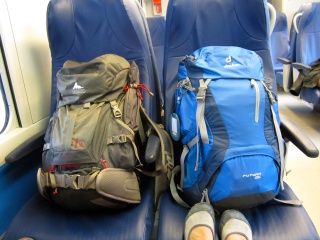 On the train to the airport, here we go