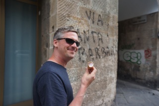 Gelato. Not really his thing but it made him smile