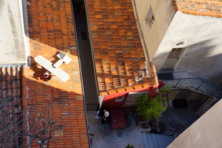 Looking down at the Vertigo's courtyard