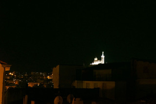 The easterly view, the Cathedral Notre Dame lit at night