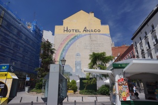 Building side mural next to our hotel (wrapped in scaffold)