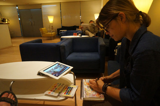 Theresa in the VIP lounge at Chamartin