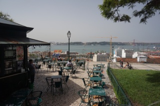Looking out at Lisbon Bay from Miradouro de Santa Catarina