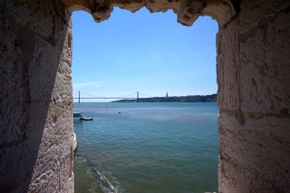 A view back at the 25th of April Bridge