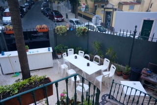 The Oasis Hostel courtyard right, still empty