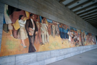 1952 GDR propaganda on the wall of the Air Ministry Building. Life was good