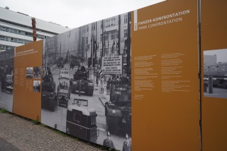 Bad Checkpoint Charlie scene from the cold war. NATO tank and Soviet tank nose to nose