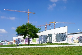 The Berlin wall was actually two with a no-mans land in the middle. Here a section with both left