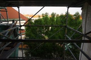 A really nice view of Old Town through the scaffolding. It's about to deluge