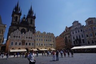 Old Town Square, wrapped in towers and grand buildings