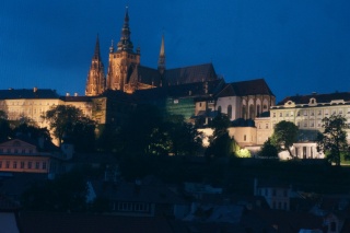 The view from our front window. The Prague Castle lit up at night