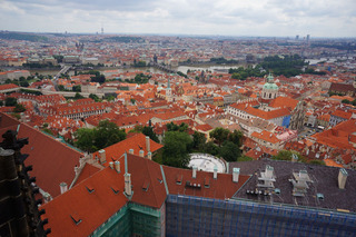 Looking back out over Prague. Charles bridge center toppish. Our place a little left and down, green front