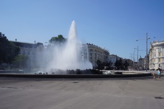 The most aggressive fountain we've run into, at Schwarzenbergplatz