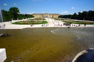 The view from the fountain back to the palace