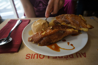 Bread pudding with salted butter ice cream. Makes Brian shudder, made Theresa very, very impressed