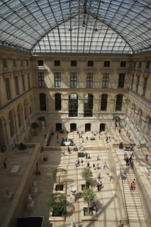 Looking down at a Louvre courtyard in the Richelieu wing