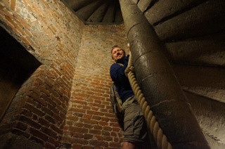 He just loves the spiral staircases
