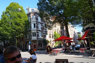 Looking back at our place from a cafe across the street. Top window. No lift