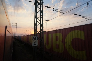 Sunset over some box cars