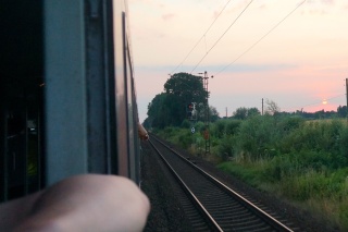 Sunset on the horizon from the only window we could open at the time