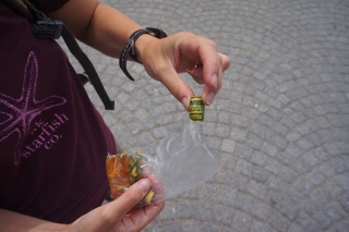 Theresa doling out hops hard candy (no fooling) from Copenhagen to keep Brian on task