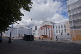 An interesting take on the "building under construction" scrim we've seen all summer. A whole block