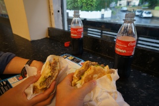 Two burgers, two cokes, $30 US. Crazy