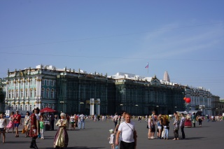 The Hermitage, in construction camouflage