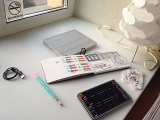 Theresa's sketchbook in the evening