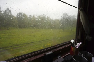 The view from our window. A very wet day out there in Siberia